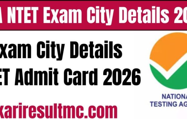 NTA NTET Exam City Details 2026